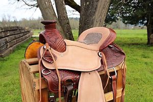 16" ROUGH OUT WESTERN LEATHER ROPING RANCH WADE COWBOY SADDLE TRAIL HORSE TACK