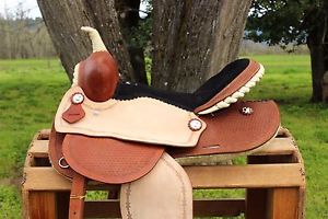 14" ROUGH OUT RAWHIDE WESTERN LEATHER TRAIL BARREL RACING HORSE SADDLE TACK