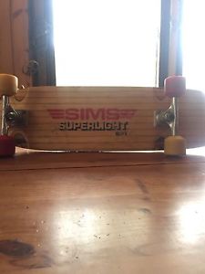 Vintage Sims Skateboard Super light 9.0 Rare With Tracker Trucks And Sims Wheels