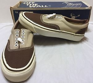 Vtg NIB Two Tone Brown Lace Up Canvas Vans Shoes Sz 7 USA Made Skateboarding