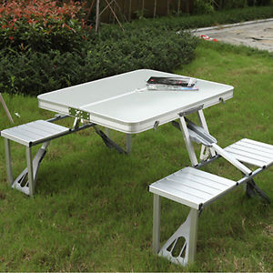 Portable Folding Picnic Camping Table Aluminium Desk with 4 Chairs