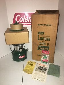 Coleman 220E Lantern 10/1963 Transitional w/ Box + Papers - Excellent Condition