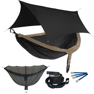 Eagles Nest ENO DoubleNest OneLink Combo - Khaki/Black Hammock+Black Profly