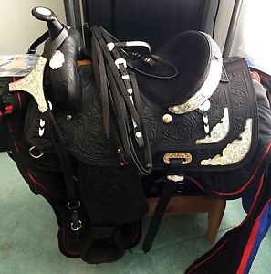 Crates Show Saddle, black, 15" with Lots of Silver and Matching Assessories