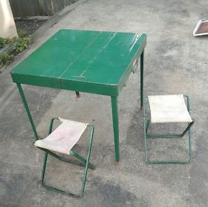 Vintage 1950's 1960's Coleman Folding Suitcase Camping Picnic Table and 2 Chairs