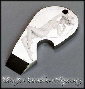 Bulino Engraved Nude SS Mini Pry Opener Keychain Ron Jr Scrimshaw & Engraving #3