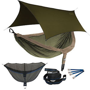 ENO DoubleNest OneLink Sleep System - Khaki/Olive Hammock With Olive Profly