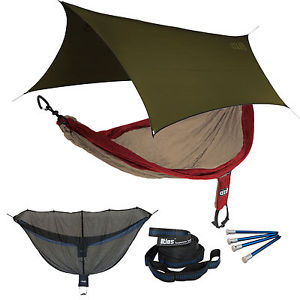 ENO SingleNest OneLink Sleep System - Tomato/Khaki Hammock With Olive Profly