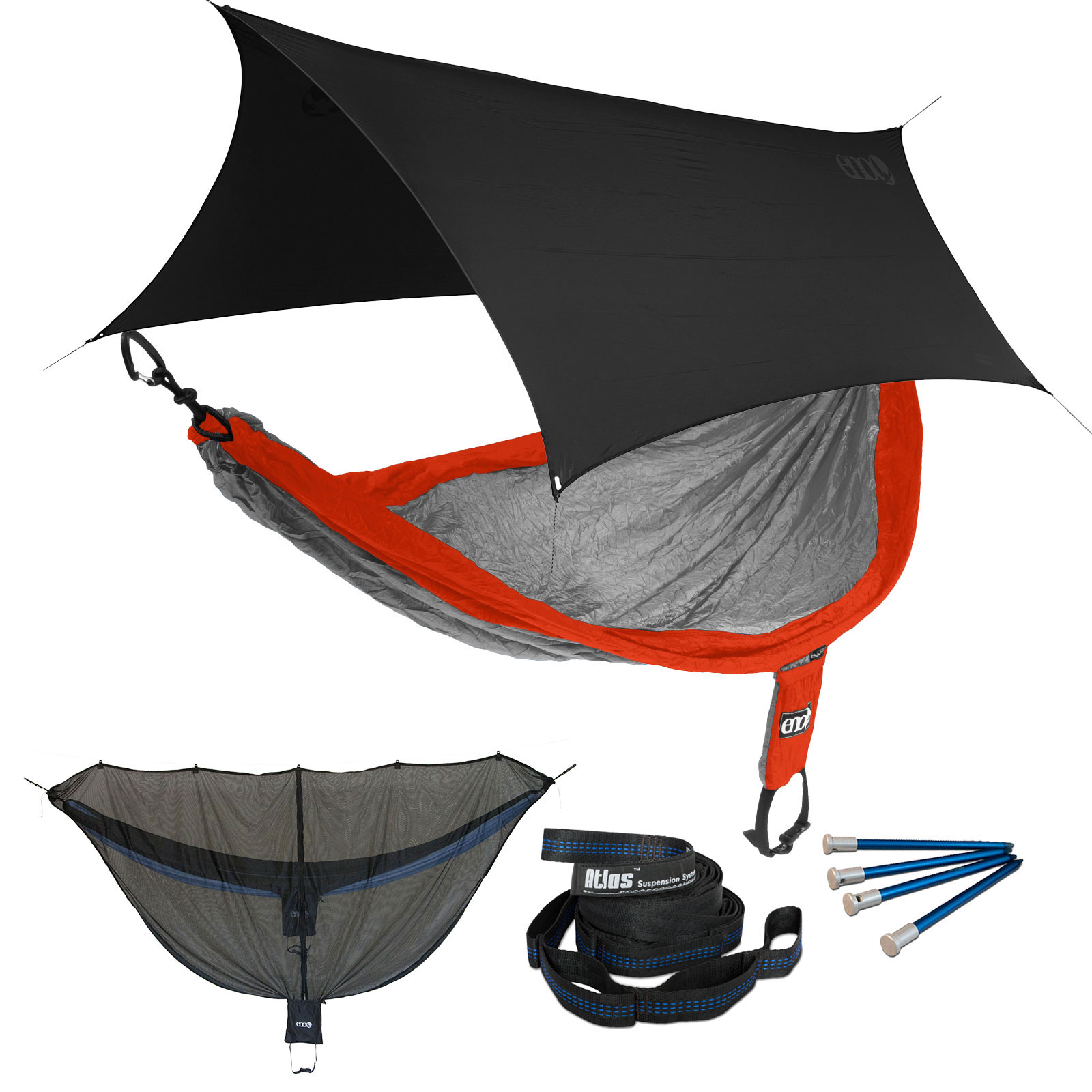 ENO SingleNest OneLink Sleep System - Orange/Grey Hammock With Black Profly