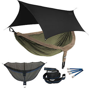 ENO DoubleNest OneLink Sleep System - Khaki/Olive Hammock With Black Profly