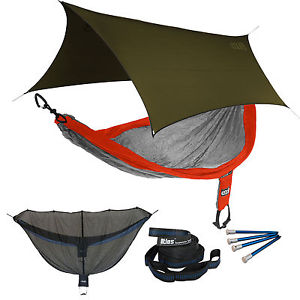 ENO SingleNest OneLink Sleep System - Orange/Grey Hammock With Olive Profly