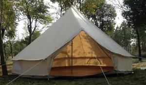 5M/16.4ft Diameter Canvas Bell Tent Beige Famliy Camping Bell Tent with Chimney