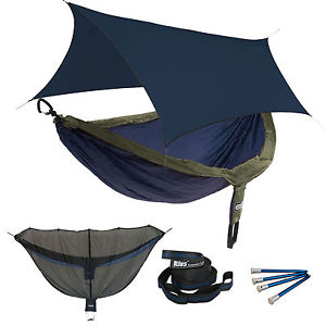 ENO DoubleNest OneLink Sleep System - Navy/Olive Hammock With Navy Profly