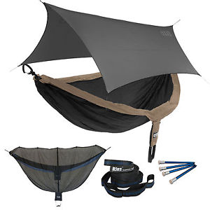 ENO DoubleNest OneLink Sleep System - Khaki/Black Hammock With Grey Profly