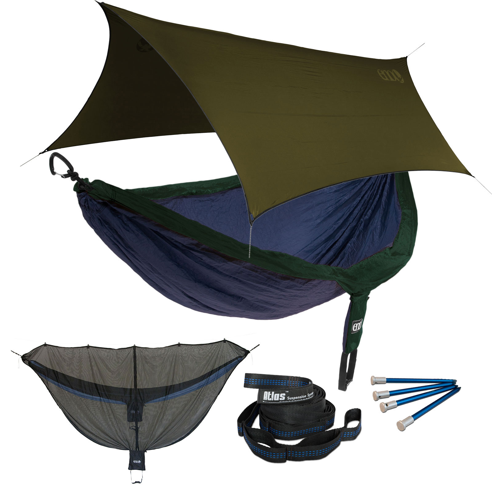 ENO DoubleNest OneLink Sleep System - Navy/Forest Hammock w/ Olive Profly