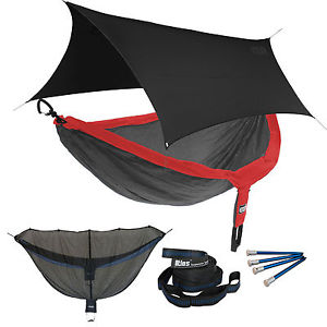 ENO DoubleNest OneLink Sleep System - Red/Charcoal Hammock With Black Profly