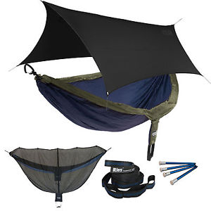 ENO DoubleNest OneLink Sleep System - Navy/Olive Hammock With Black Profly