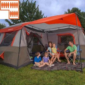 12 Person 3 Room Camping Tent L-Shaped Instant Cabin Canopy 7 Windows 2 Doors