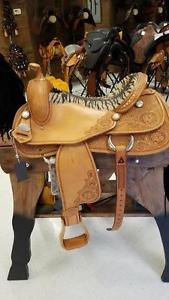 Double C Western Reining Saddle, size: 16", 03 gullet, Natural w/ Tiger Stingray