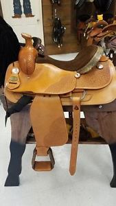 Double C Western Saddle, size: 16", 03, Roping Saddle, Natural / Brown Suede