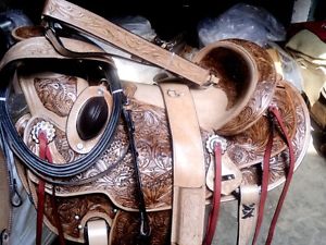 16"western tack pleasure wade leather horse saddle headstall breastplate cinch