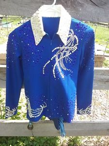 Beautiful custom designed royal blue and white horsemanship outfit