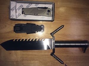 Titanium hollow handle custom knife+Sog Powergrab multitool+Sog Quake+Bit kit