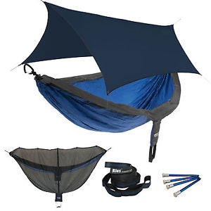 ENO DoubleNest OneLink Sleep System - Charcoal/Royal Hammock With Navy Profly