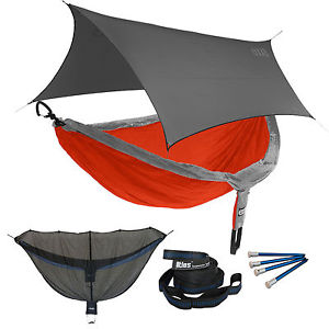 ENO DoubleNest OneLink Sleep System - Orange/Grey Hammock With Grey Profly