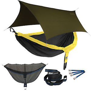 ENO DoubleNest OneLink Sleep System - Black/Yellow Hammock With Olive Profly