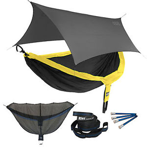 ENO DoubleNest OneLink Sleep System - Black/Yellow Hammock With Grey Profly