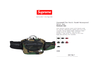 2017 SS SUPREME The North Face Waterproof Waist Bag Woodland Camo Black Red Box