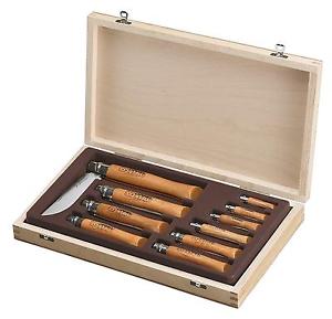 Opinel Display Collecting Wooden Case of 10 Carbon Steel Knives 3.5 12 Cm Blade