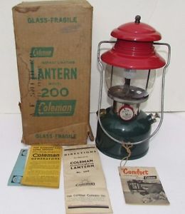 1951 Coleman Model 200 Christmas Red & Green Camping Lantern in Original Box