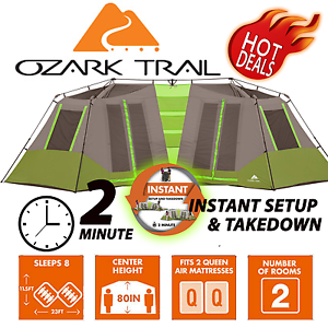 Ozark Trail 23' x 11'6" Instant Double Villa Cabin Tent, Sleeps 8 - 2 Min Setup!