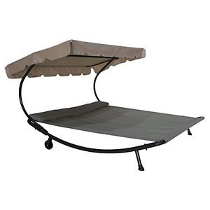 Double Hammock Chaise Lounge Portable Outdoor Bed With Sun Shade Wheels Pillows