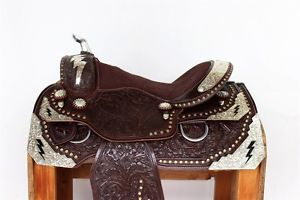 BROWN 16" CUSTOM MONTANA SHOW WESTERN LEATHER SILVER PARADE TRAIL HORSE SADDLE