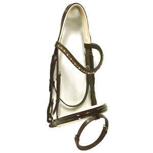 New! Otto Schumacher Venedig Snaffle Bridle - Full Size - Brown Patent & Cream