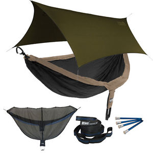 Eagles Nest ENO DoubleNest OneLink Combo - Khaki/Black Hammock+Olive Profly