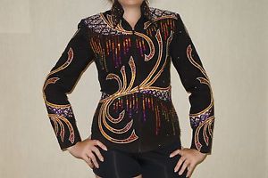 Berry Fit ladies size M, western showmanship Jacket. Black/Gold/Purple.