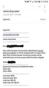 Supreme®/Coleman® CT200U Mini Bike - Confirmed Order with email